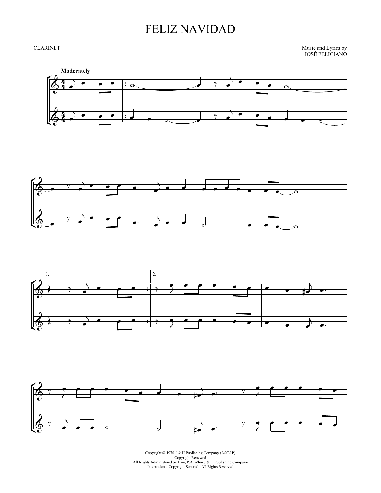 Feliz Navidad (Clarinet Duet) von Jose Feliciano