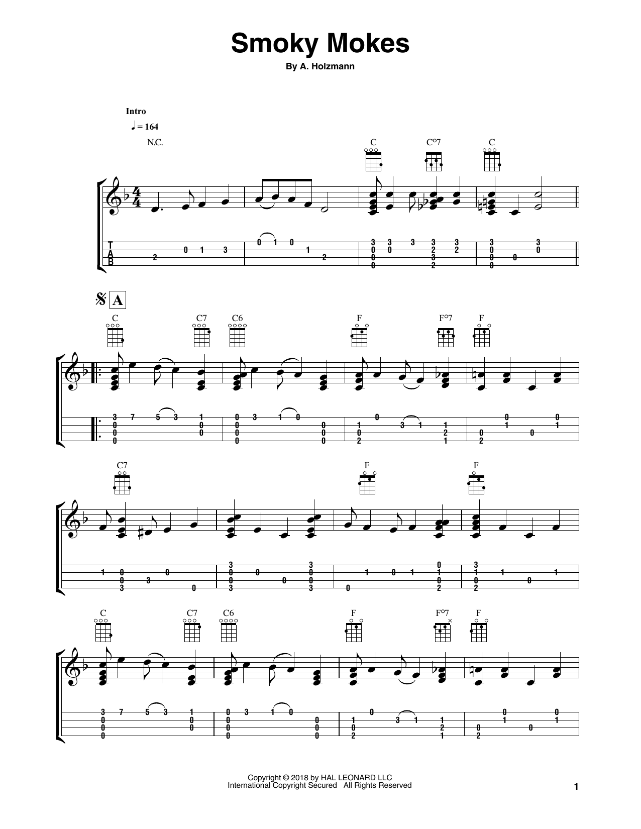 Smoky Mokes (arr. Fred Sokolow) (Easy Ukulele Tab) von A. Holzmann