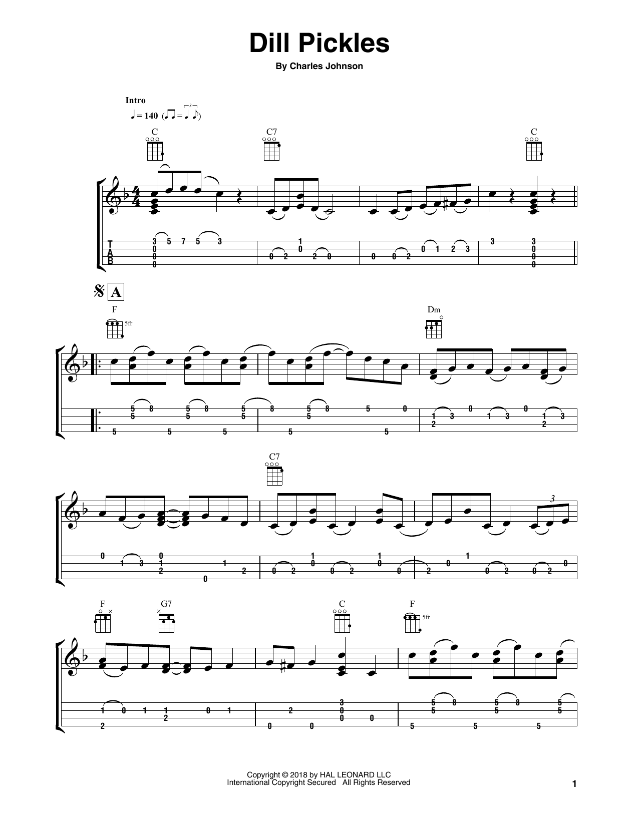 Dill Pickles (arr. Fred Sokolow) (Easy Ukulele Tab) von Charles Johnson