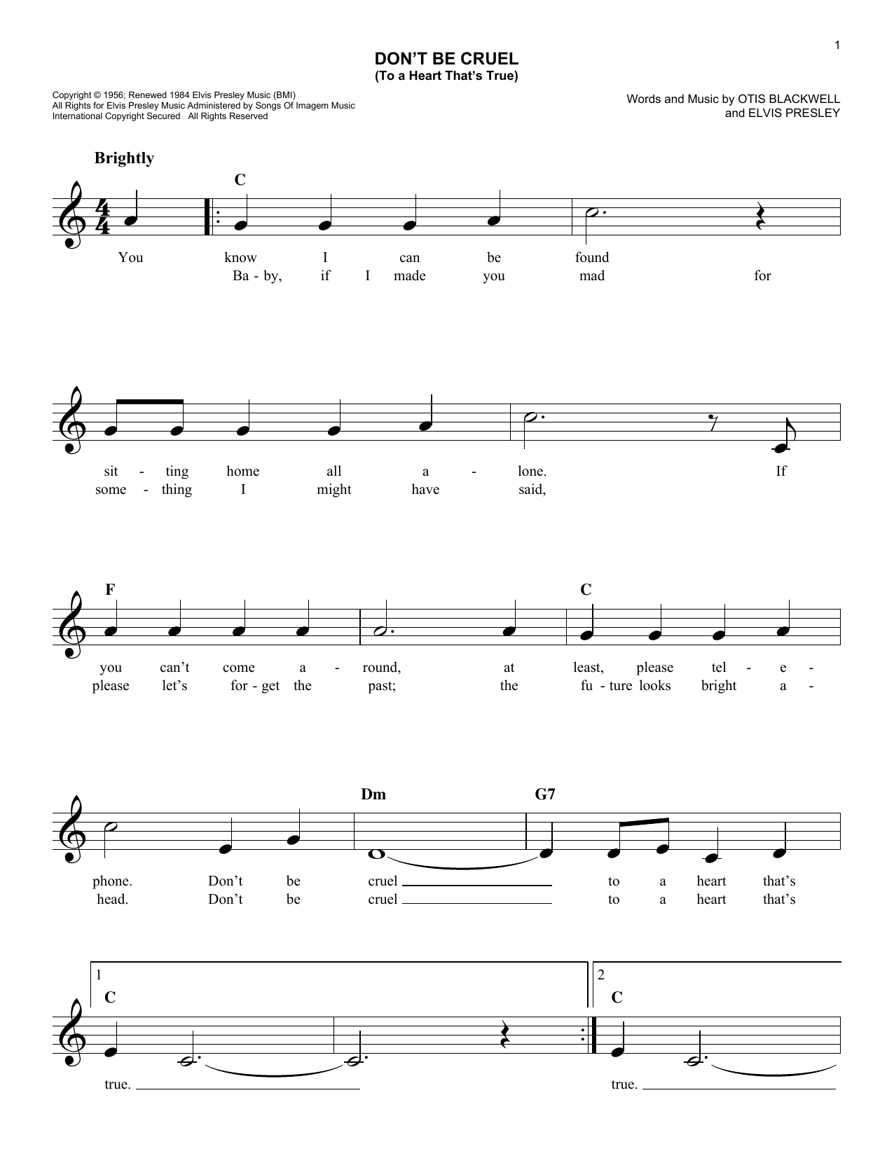 Don't Be Cruel (To A Heart That's True) (Lead Sheet / Fake Book) von Elvis Presley