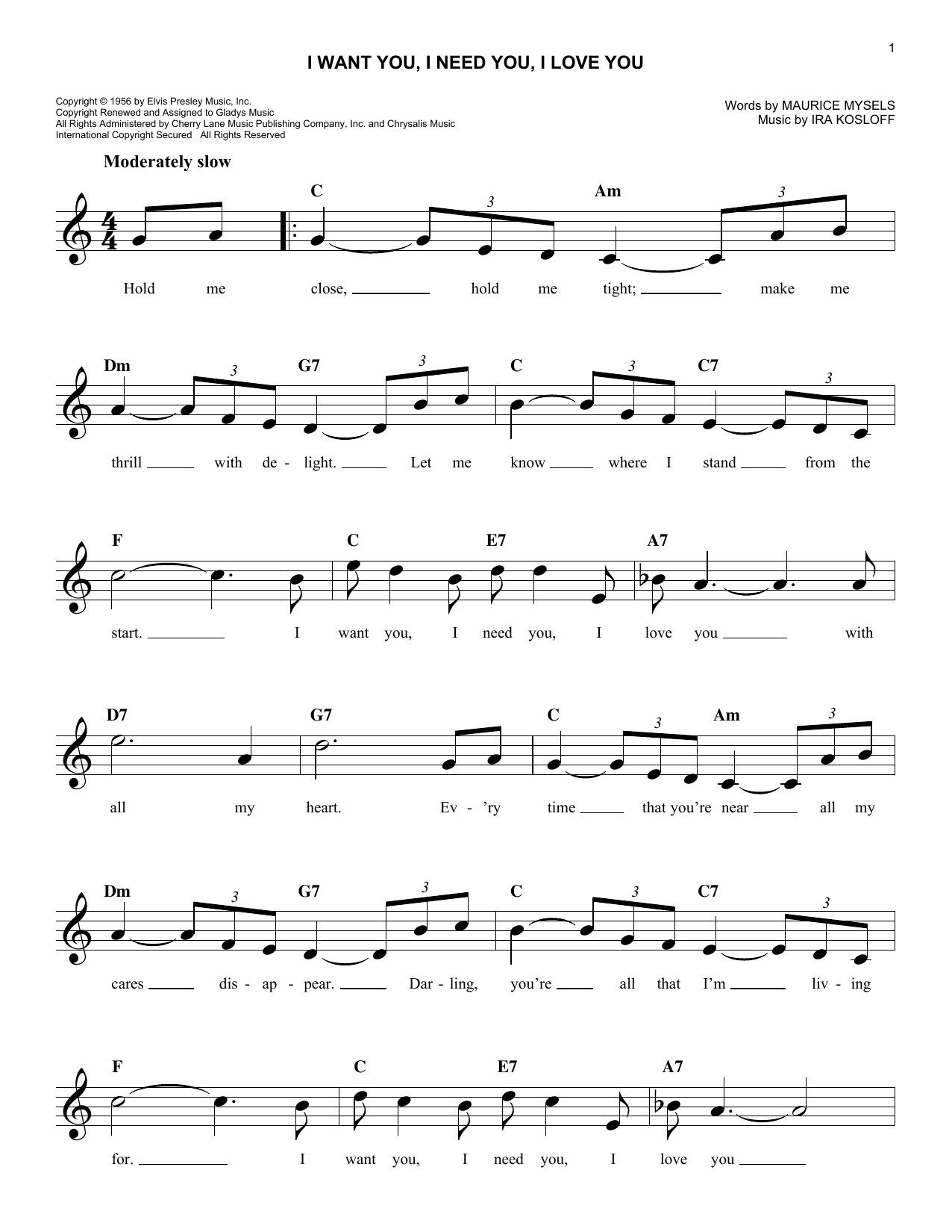 I Want You, I Need You, I Love You (Lead Sheet / Fake Book) von Elvis Presley