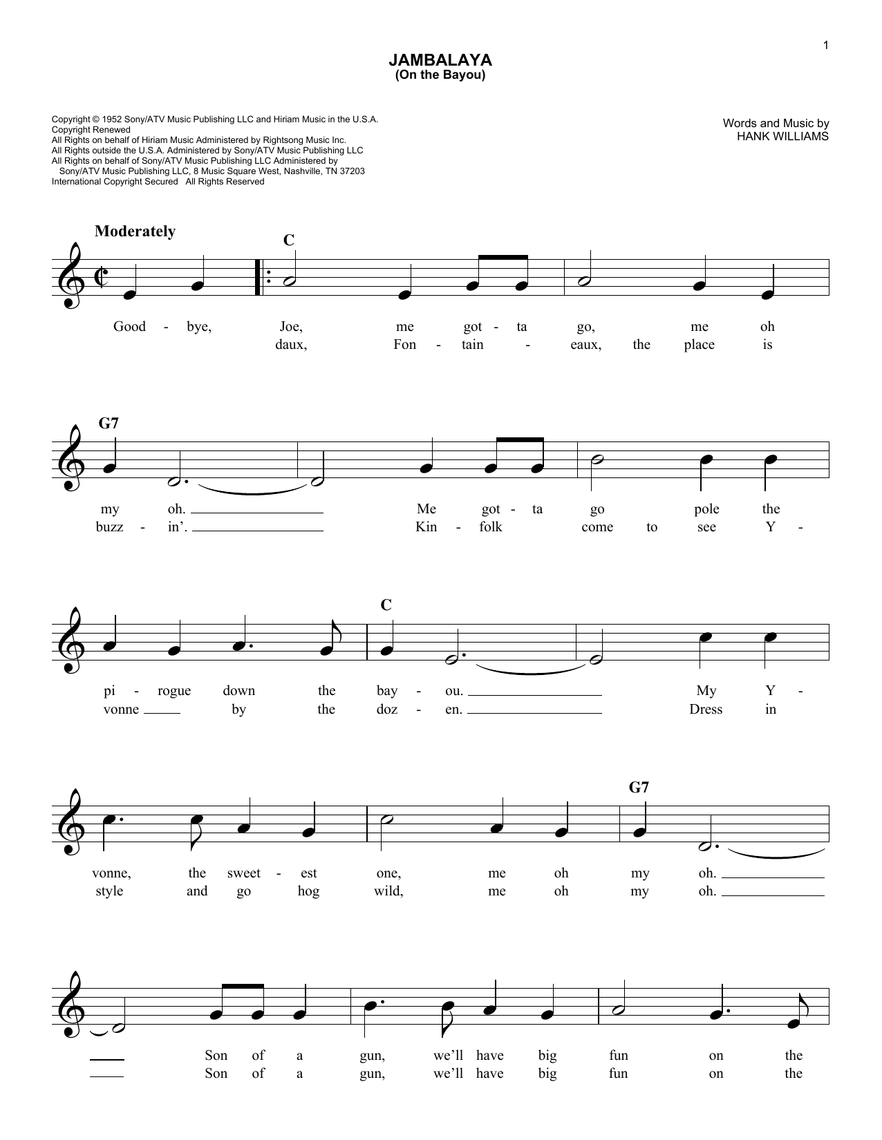 Jambalaya (On The Bayou) (Lead Sheet / Fake Book) von Hank Williams