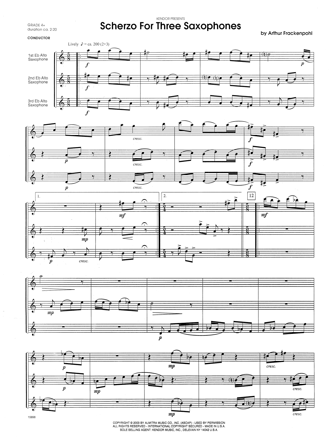 Scherzo For Three Saxophones - Full Score (Woodwind Ensemble) von Arthur Frackenpohl