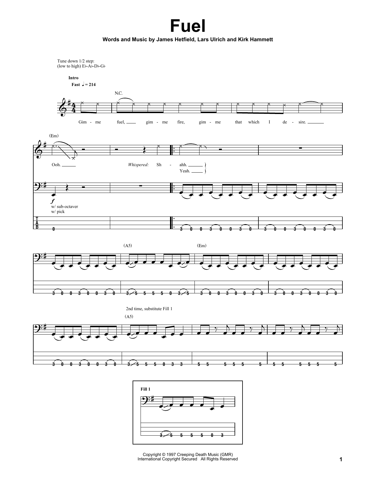 Fuel (Bass Guitar Tab) von Metallica