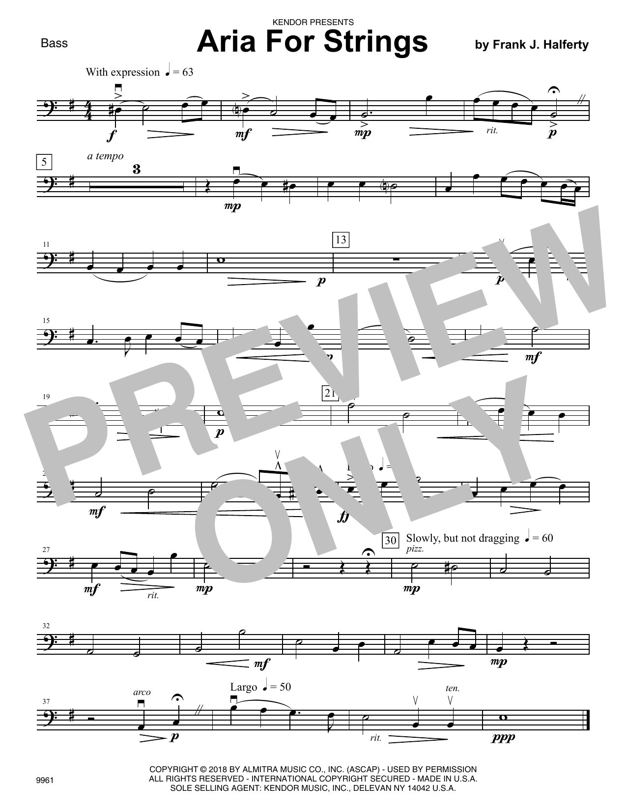Aria For Strings - Bass (Orchestra) von Frank J. Halferty