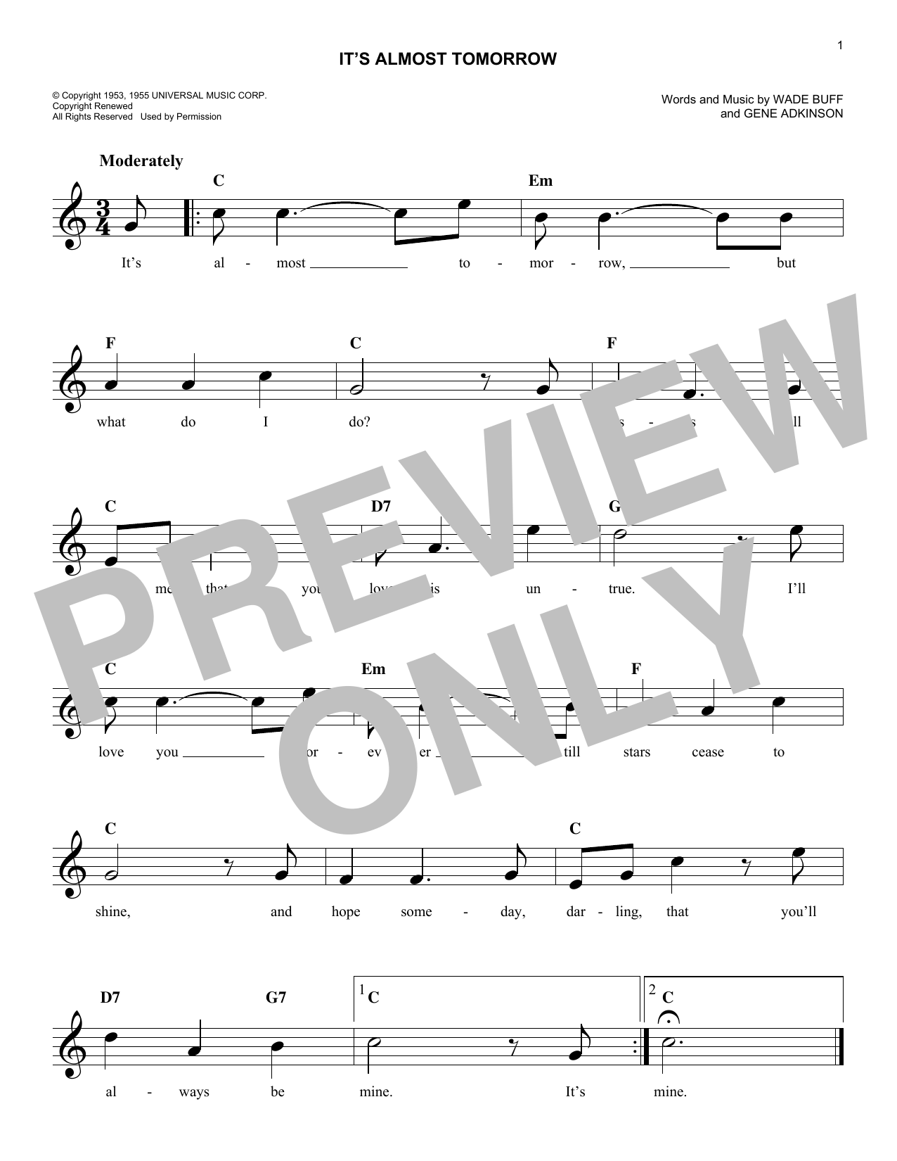 It's Almost Tomorrow (Lead Sheet / Fake Book) von Gene Adkinson