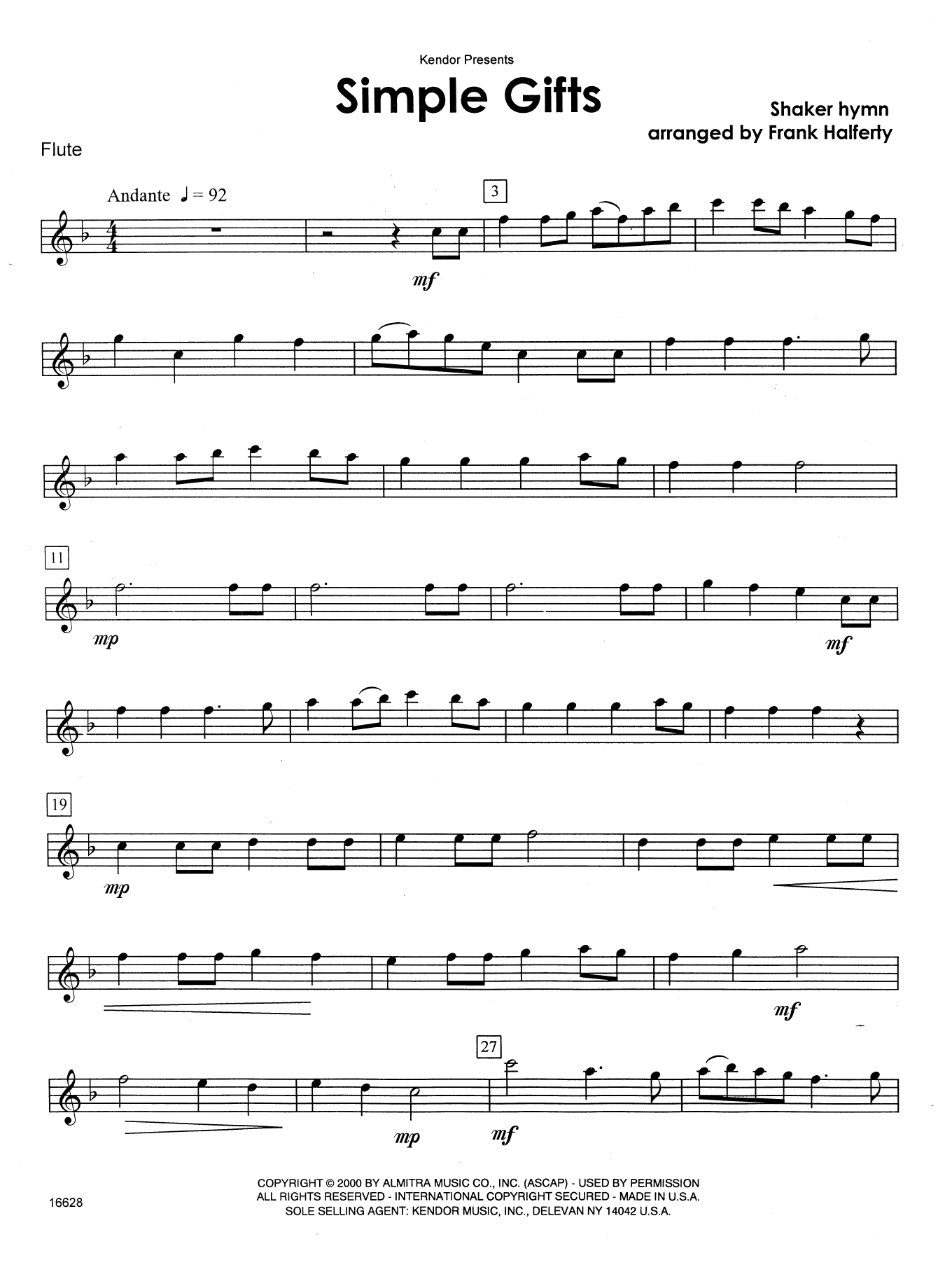 Simple Gifts - Flute (Woodwind Ensemble) von Frank J. Halferty