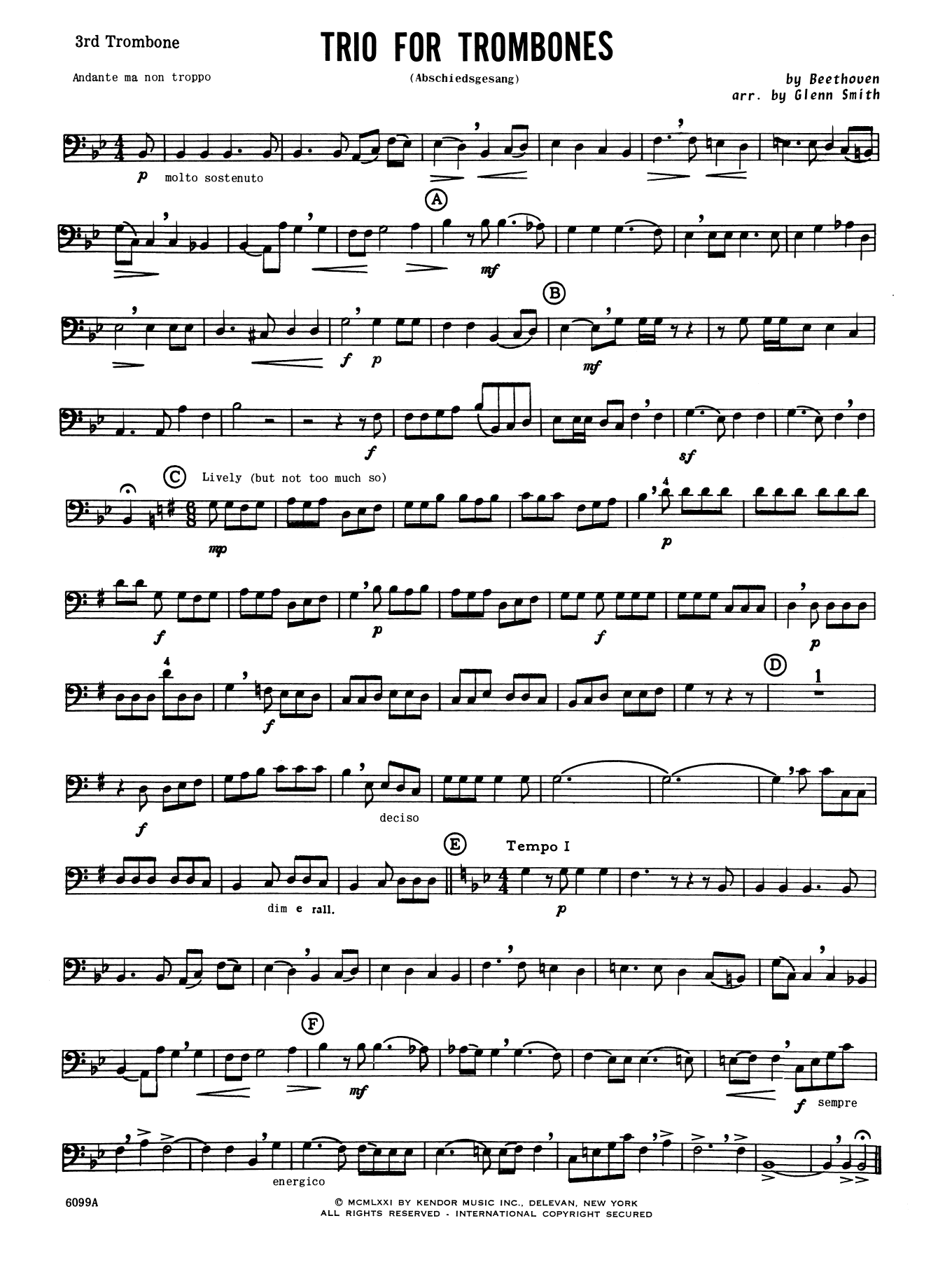 Trio For Trombones (Abschiedsgesang) - 3rd Trombone (Brass Ensemble) von Glenn Smith