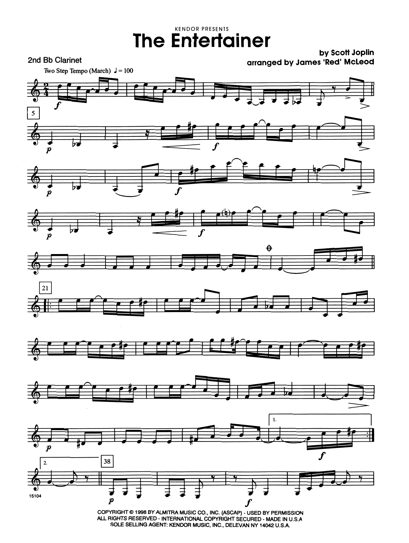 The Entertainer - 2nd Bb Clarinet (Woodwind Ensemble) von James 'Red' McLeod