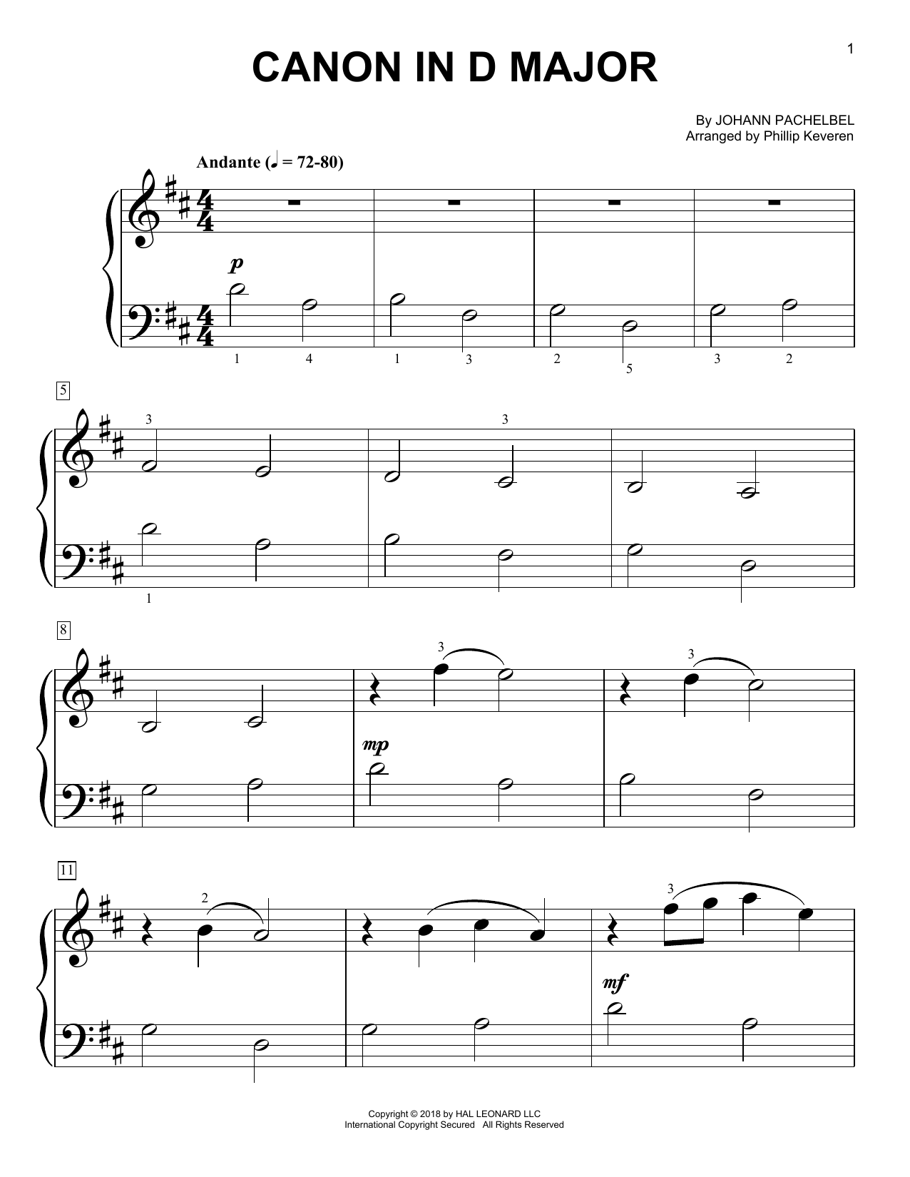 Canon In D (arr. Phillip Keveren) (Big Note Piano) von Johann Pachelbel