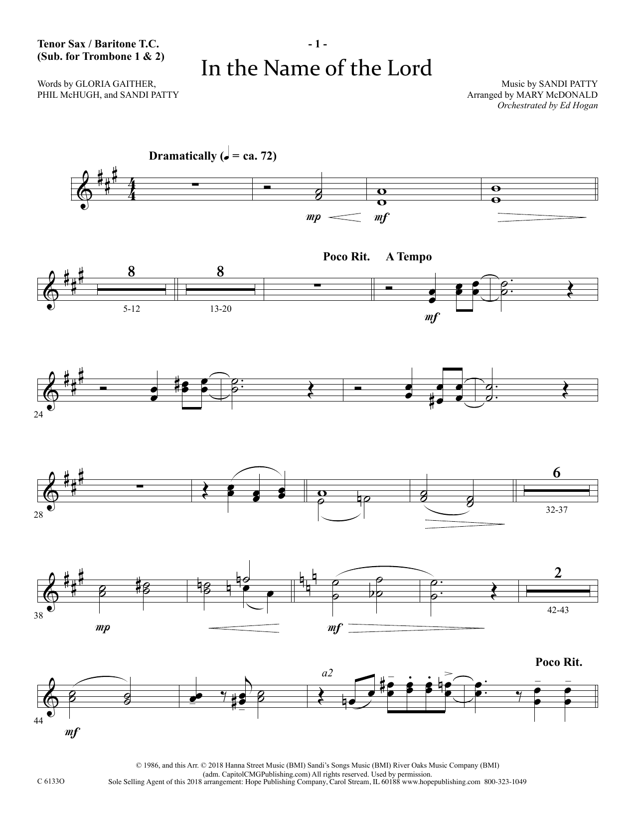 In The Name Of The Lord - Tenor Sax/BariTC (sub Tbn 1-2) (Choir Instrumental Pak) von Ed Hogan