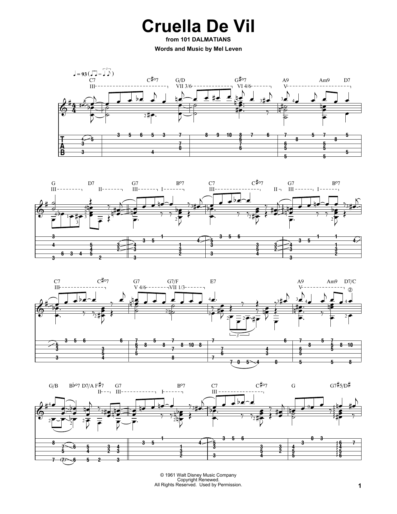 Cruella De Vil (from 101 Dalmations) (Solo Guitar) von Mel Leven