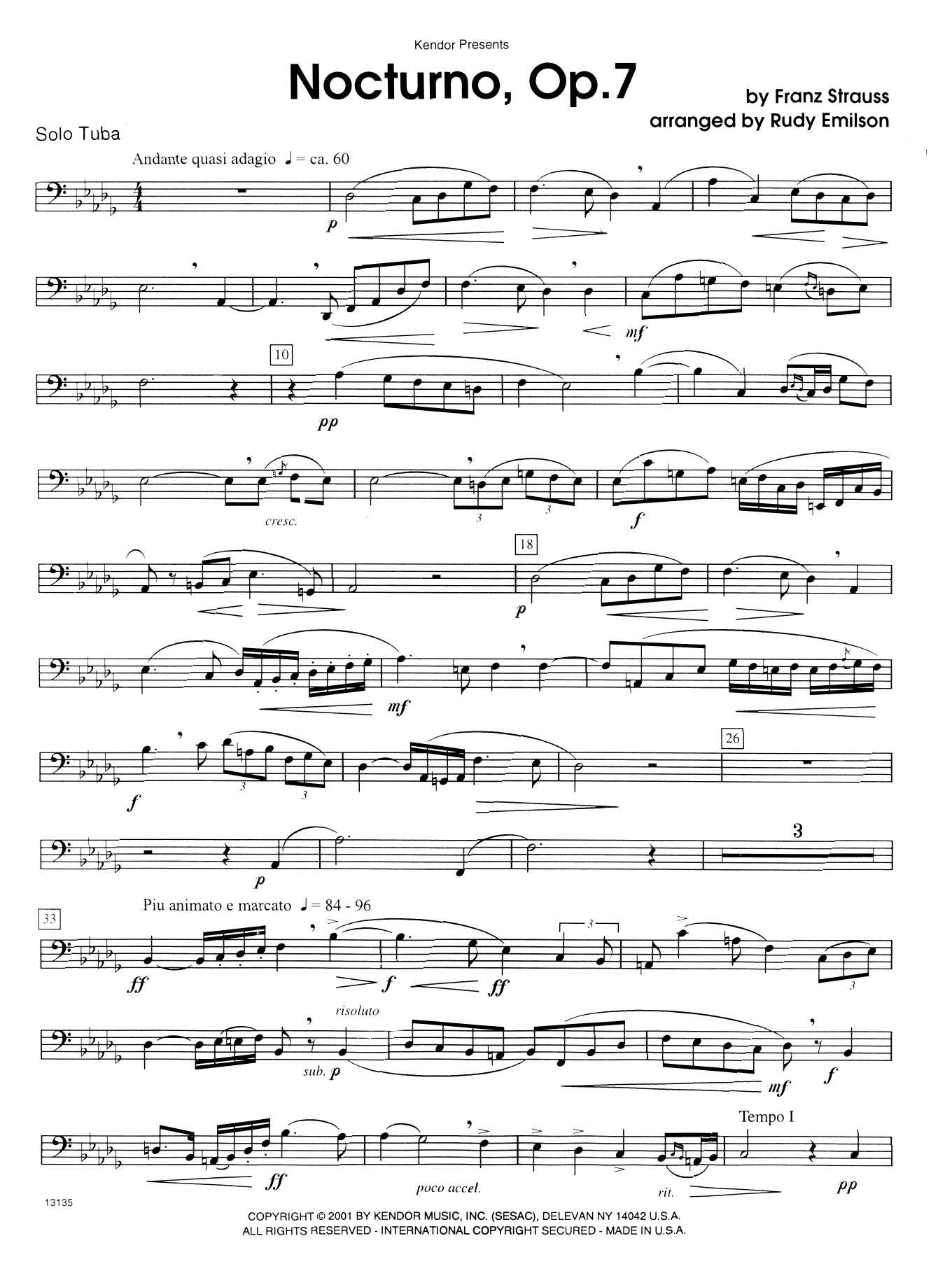 Nocturno, Op. 7 - Tuba (Brass Solo) von Rudy Emilson