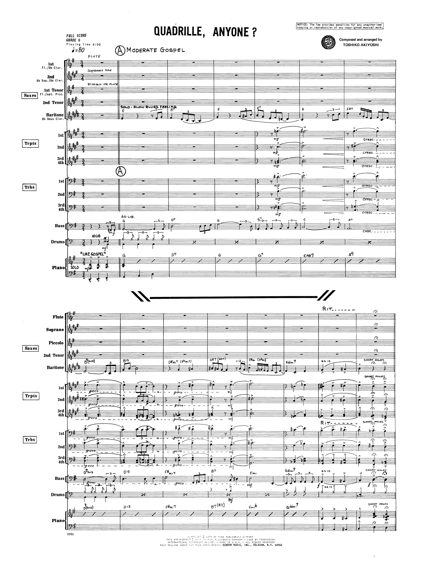 Quadrille, Anyone? - Full Score (Jazz Ensemble) von Toshiko Akiyoshi