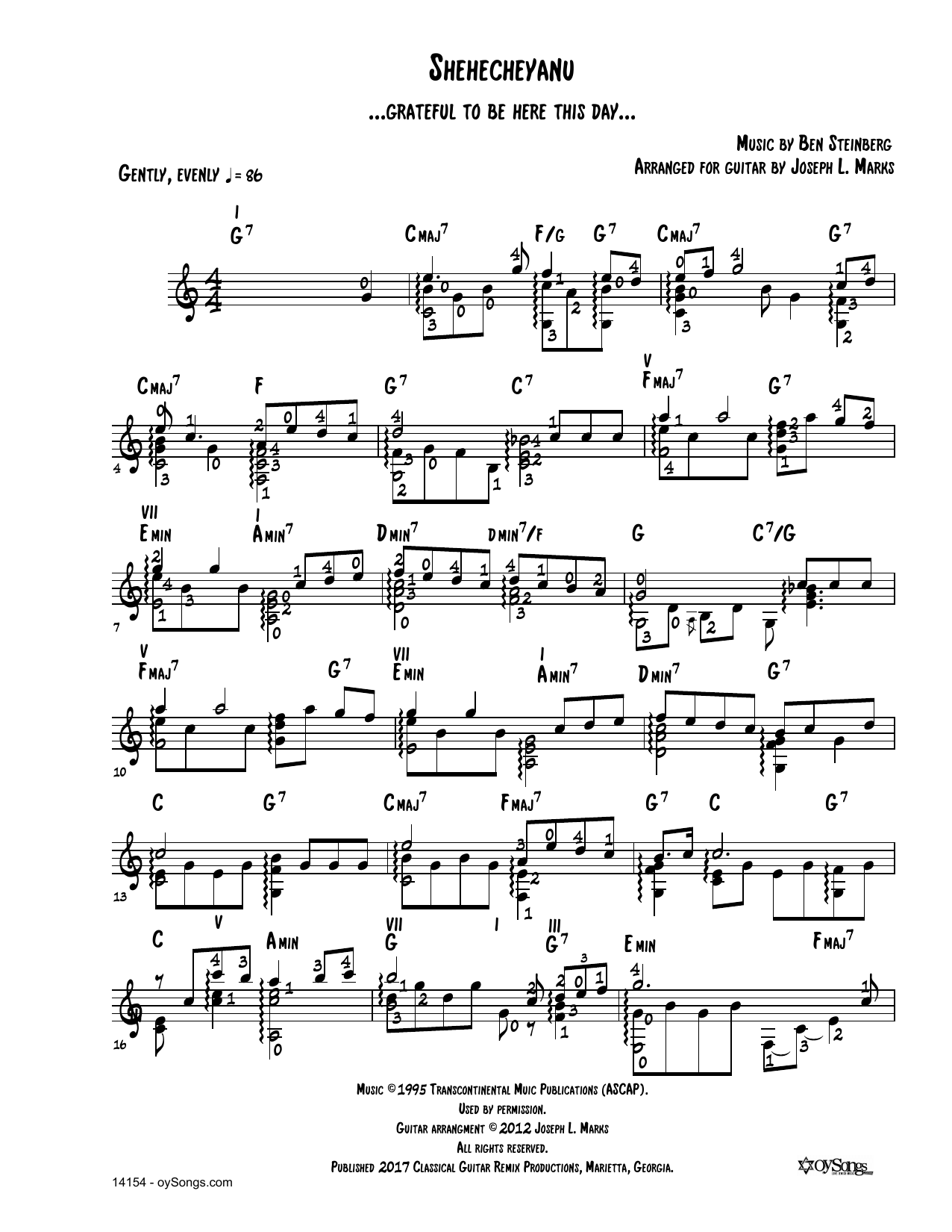 Shehecheyanu (arr. Joe Marks) (Solo Guitar) von Ben Steinberg