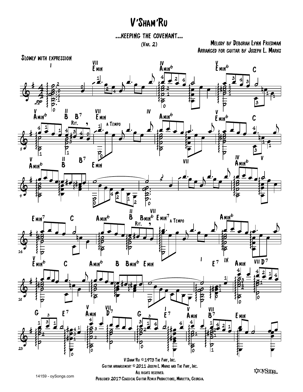 V'shamru Var 2 (arr. Joe Marks) (Solo Guitar) von Debbie Friedman