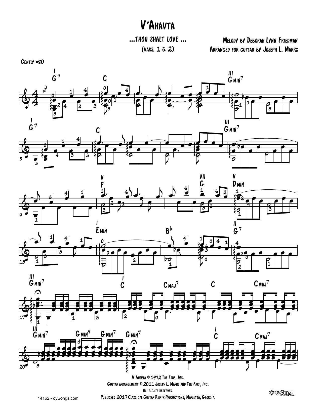 V'ahavta Vars 1, 2 (arr. Joe Marks) (Solo Guitar) von Debbie Friedman