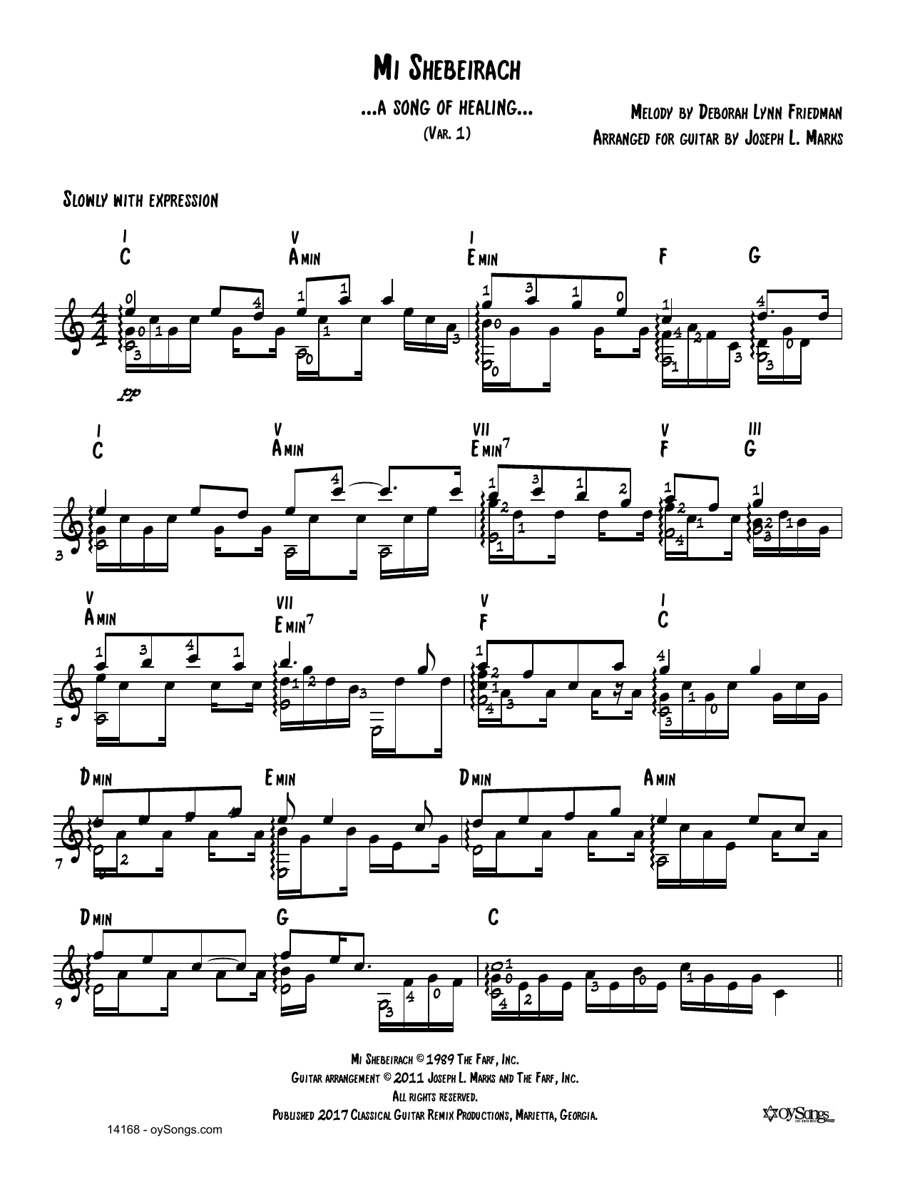 Mi Shebeirach Var 1 (arr. Joe Marks) (Solo Guitar) von Debbie Friedman