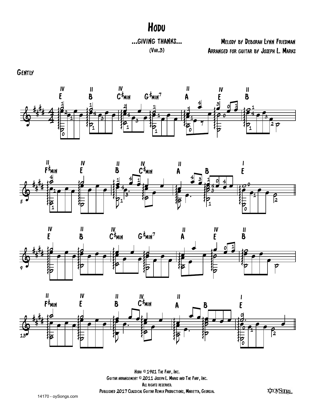 Hodu Var 3 (arr. Joe Marks) (Solo Guitar) von Debbie Friedman