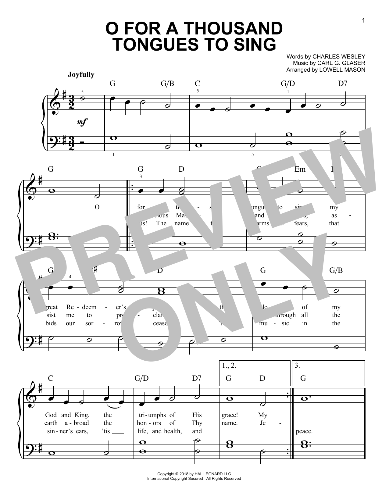 O For A Thousand Tongues To Sing (Easy Piano) von Charles Wesley