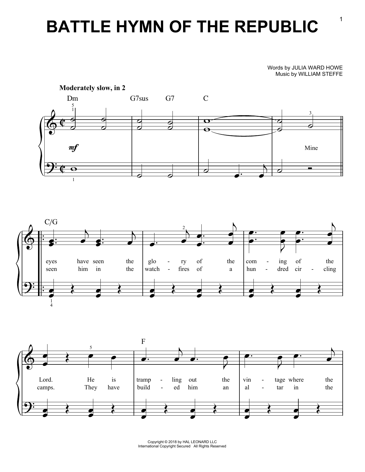 Battle Hymn Of The Republic (Easy Piano) von Julia Ward Howe