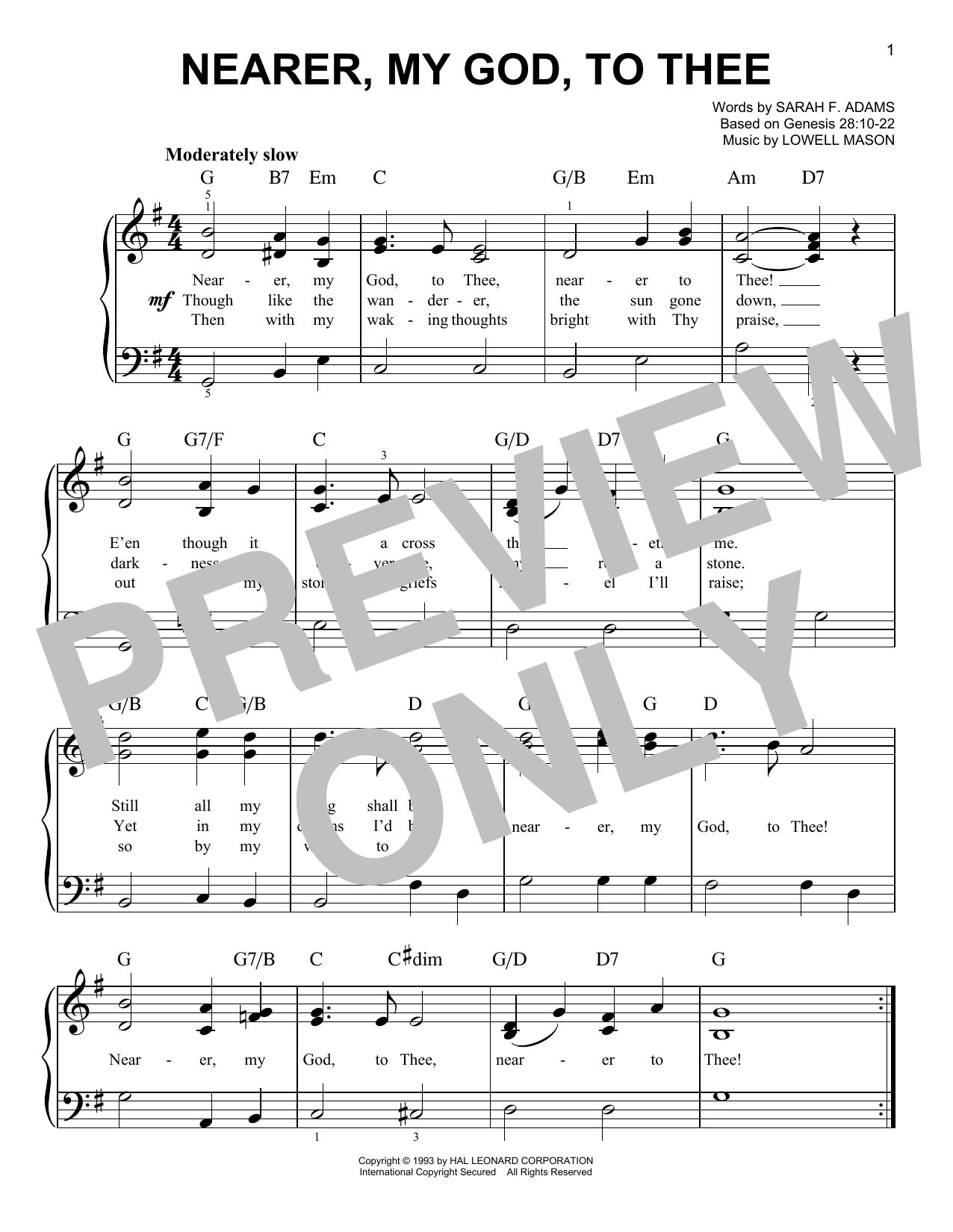 Nearer, My God, To Thee (Easy Piano) von Lowell Mason