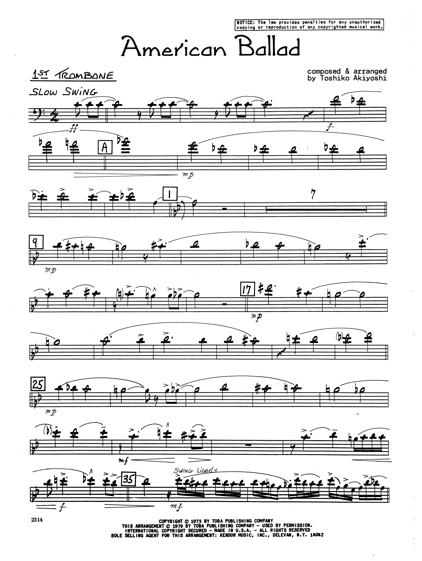 American Ballad - 1st Trombone (Jazz Ensemble) von Toshiko Akiyoshi