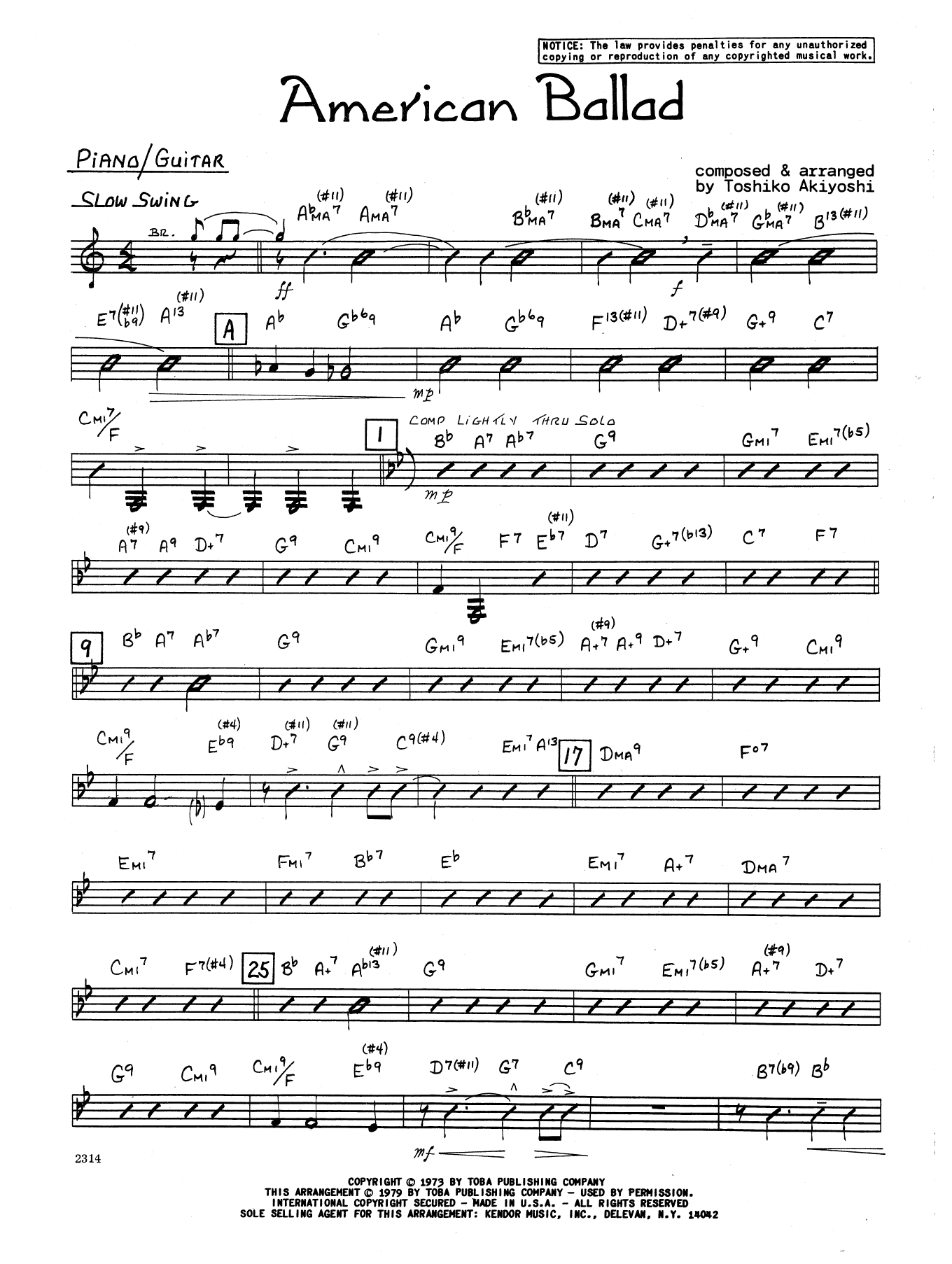 American Ballad - Piano/Guitar (Jazz Ensemble) von Toshiko Akiyoshi