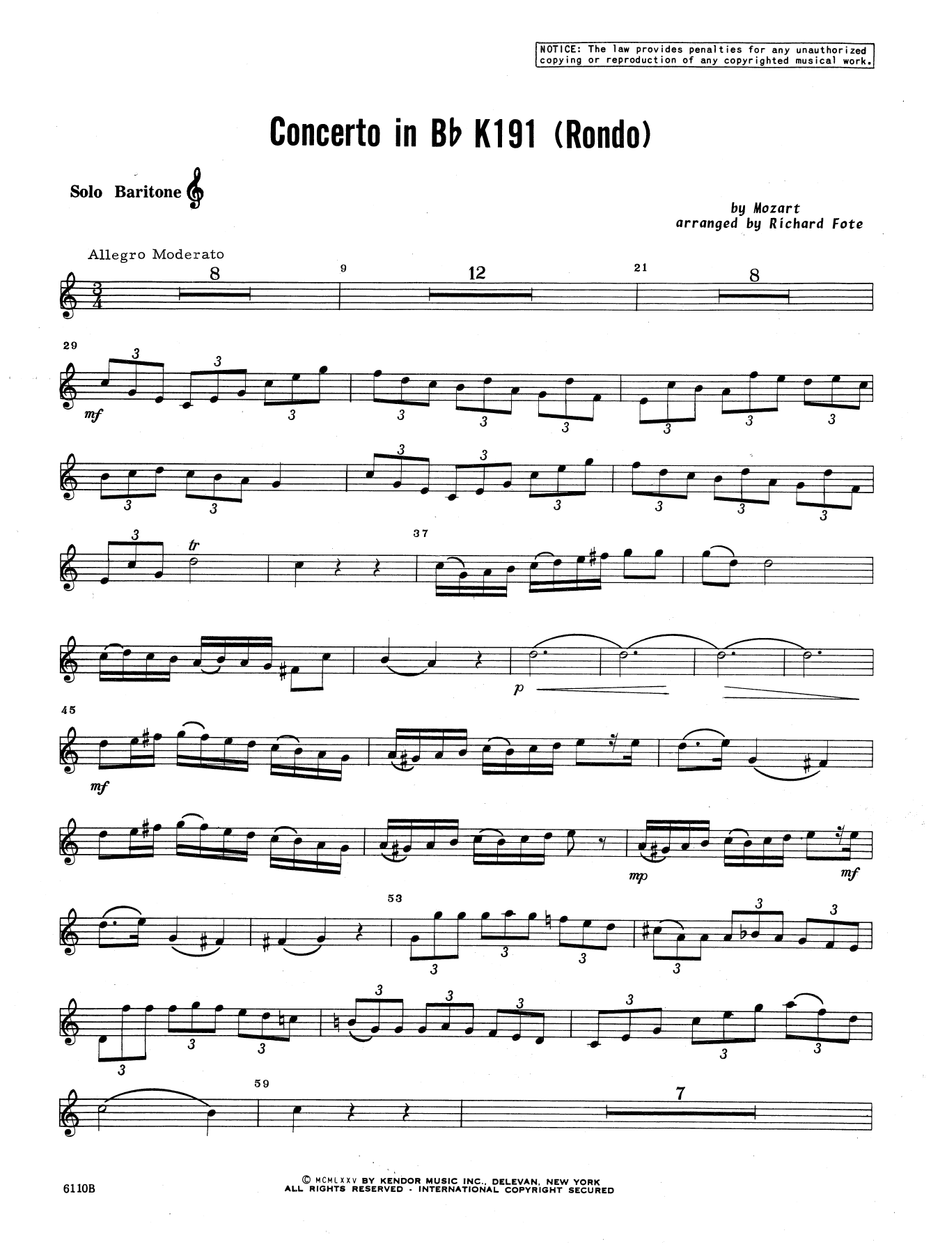 Concerto In Bb K191 (Rondo) - Baritone T.C. (Brass Solo) von Richard Fote