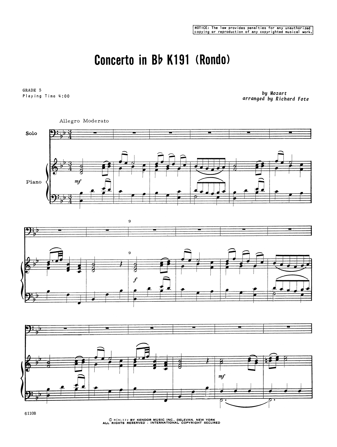 Concerto In Bb K191 (Rondo) - Piano Accompaniment (Brass Solo) von Richard Fote