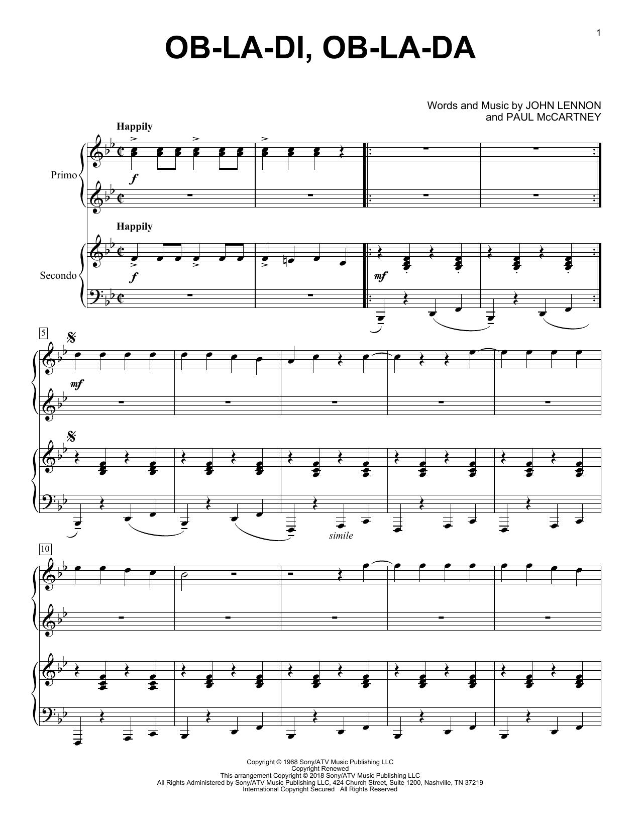 Ob-La-Di, Ob-La-Da (Piano Duet) von The Beatles