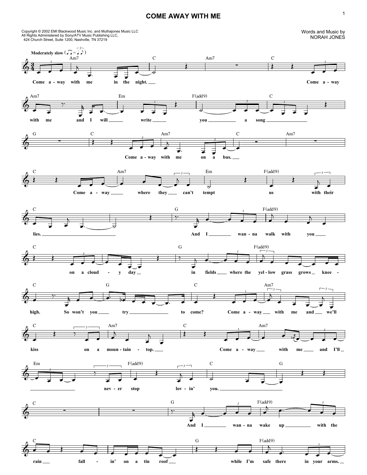 Come Away With Me (Lead Sheet / Fake Book) von Norah Jones