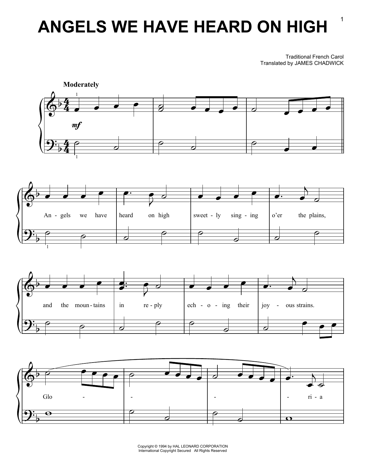 Angels We Have Heard On High (Very Easy Piano) von Traditional French Carol