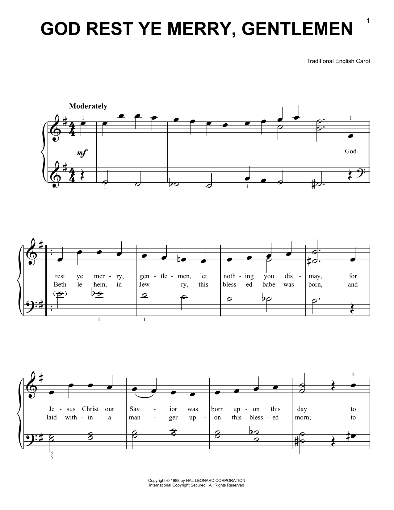 God Rest Ye Merry, Gentlemen (Very Easy Piano) von Traditional English Carol