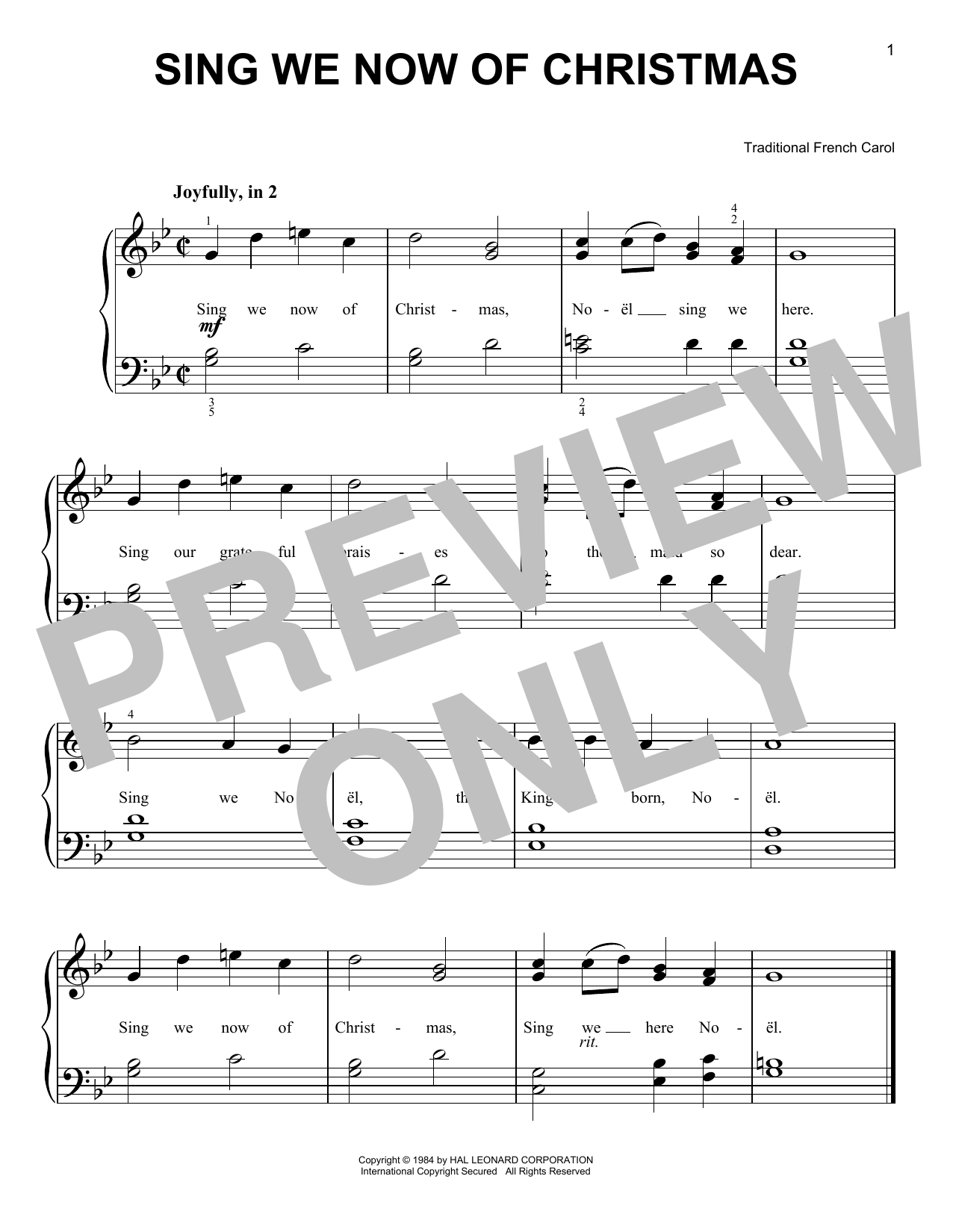 Sing We Now Of Christmas (Very Easy Piano) von Traditional French Carol