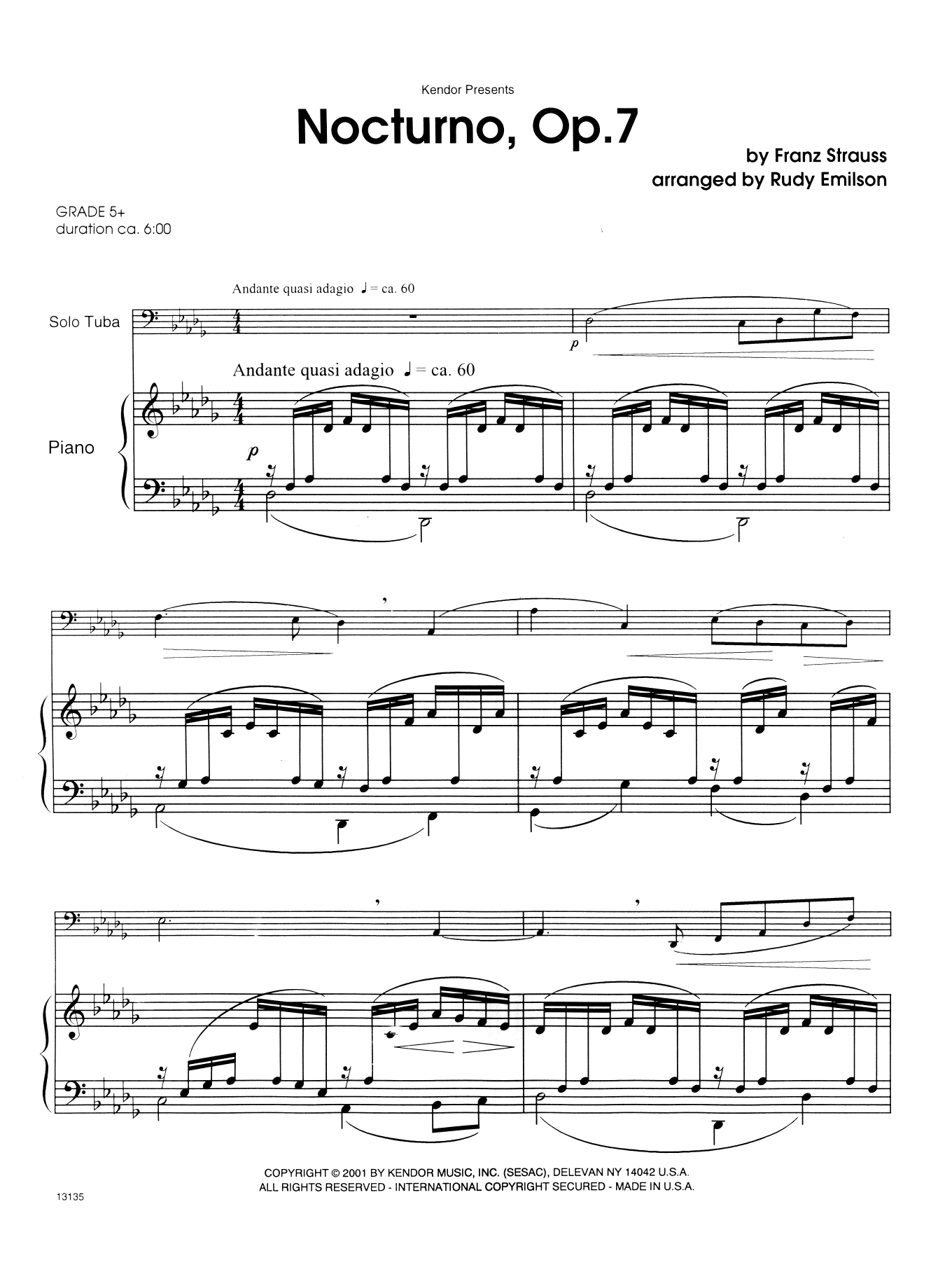 Nocturno, Op. 7 - Piano Accompaniment (Brass Solo) von Rudy Emilson