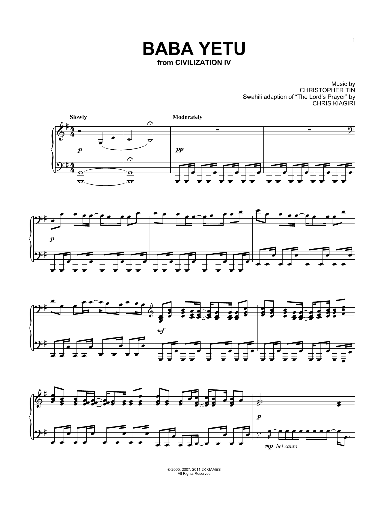 Baba Yetu (from Civilization IV) (Piano Solo) von Christopher Tin