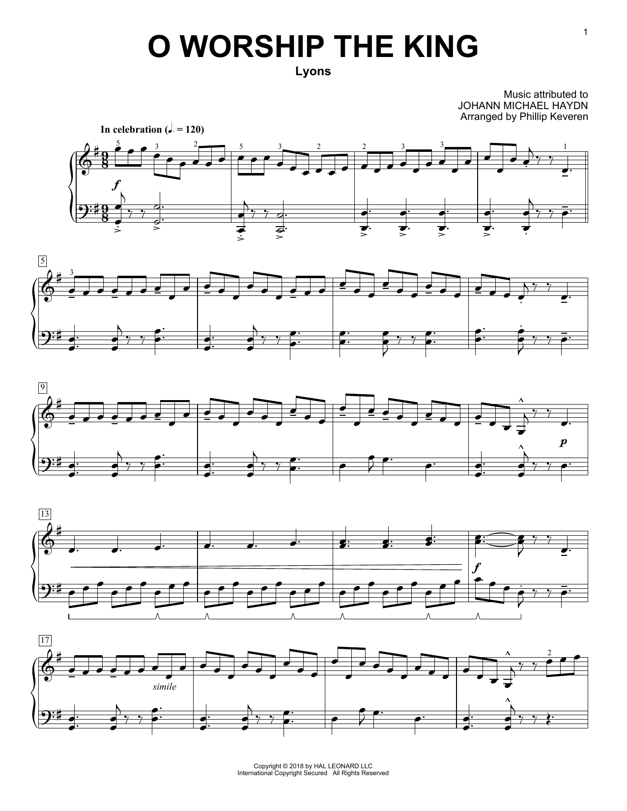 O Worship The King (arr. Phillip Keveren) (Piano Solo) von Johann Michael Haydn