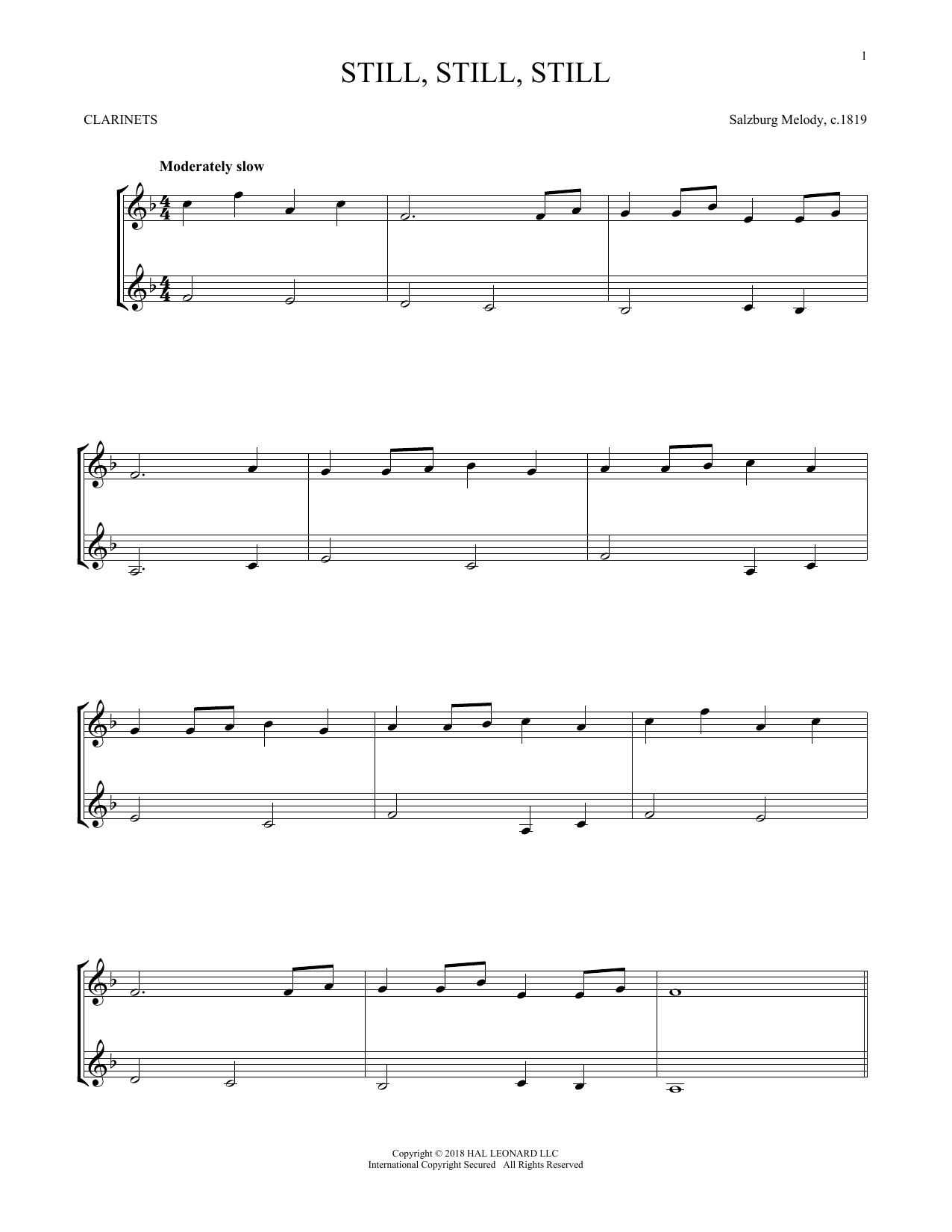Still, Still, Still (Clarinet Duet) von Salzburg Melody, c.1819