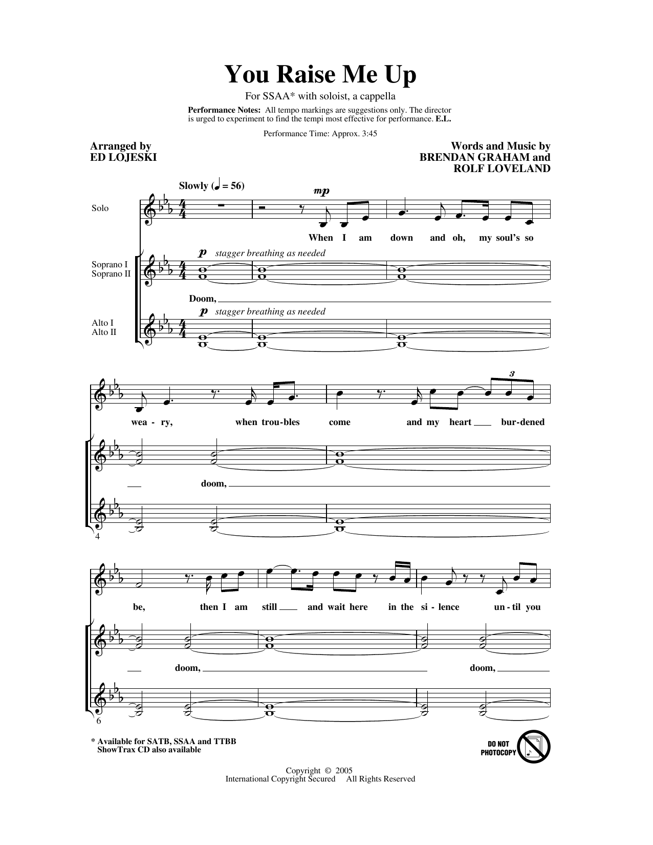 You Raise Me Up (arr. Ed Lojeski) (SSA Choir) von Josh Groban