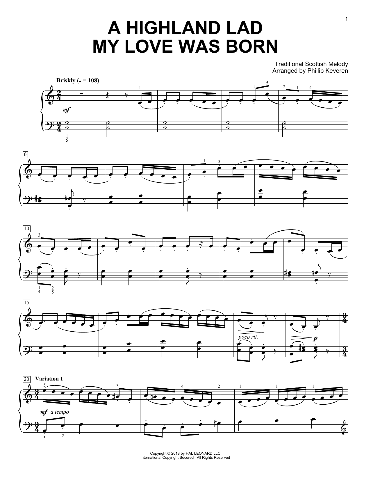 A Highland Lad My Love Was Born [Classical version] (arr. Phillip Keveren) (Piano Solo) von Robert Burns