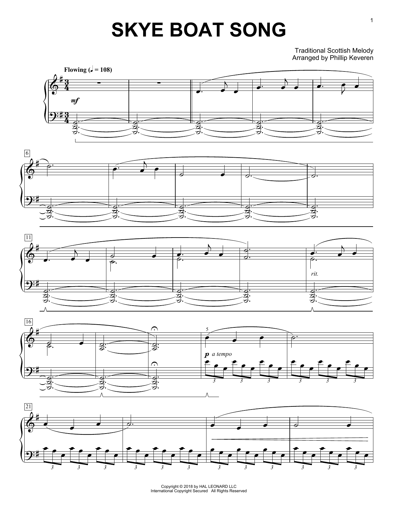 Skye Boat Song [Classical version] (arr. Phillip Keveren) (Piano Solo) von Robert Louis Stevenson