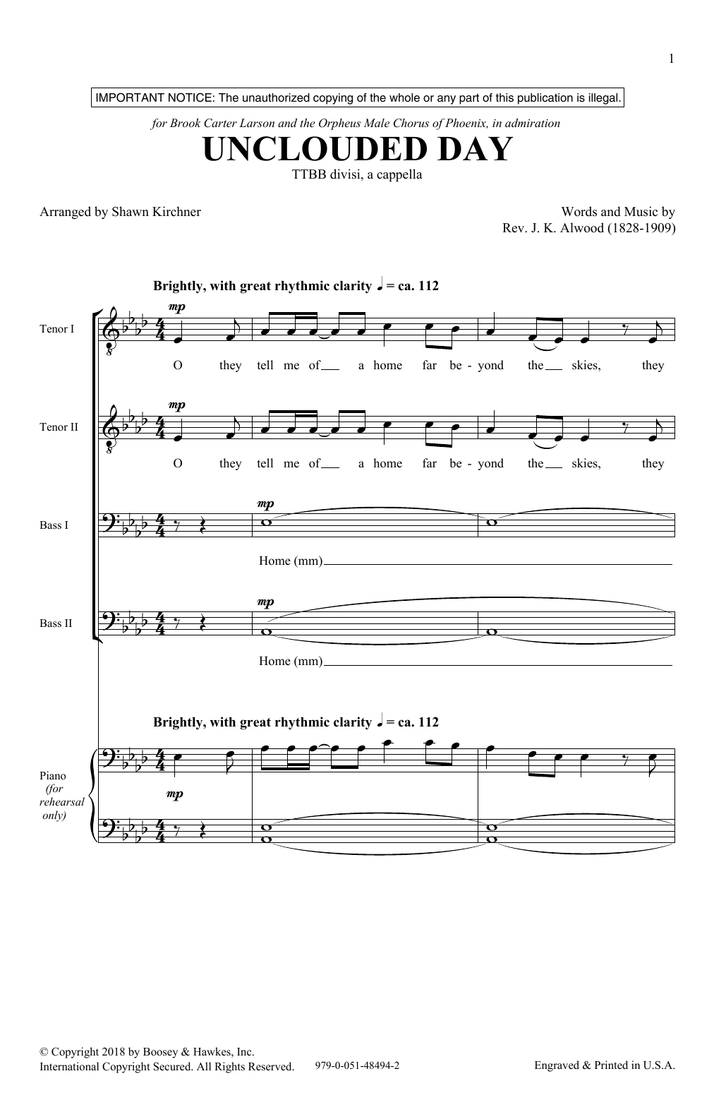 Unclouded Day (from Heavenly Home: Three American Songs) (TTBB Choir) von Shawn Kirchner