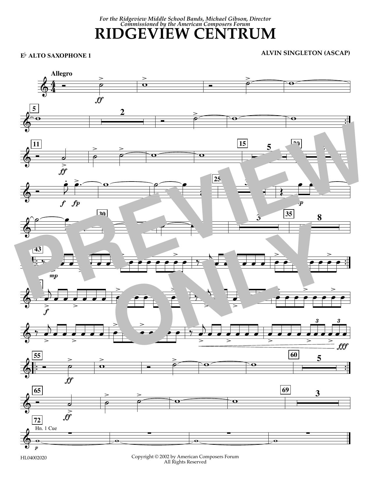 Ridgeview Centrum - Eb Alto Sax 1 (Concert Band) von Alvin Singleton