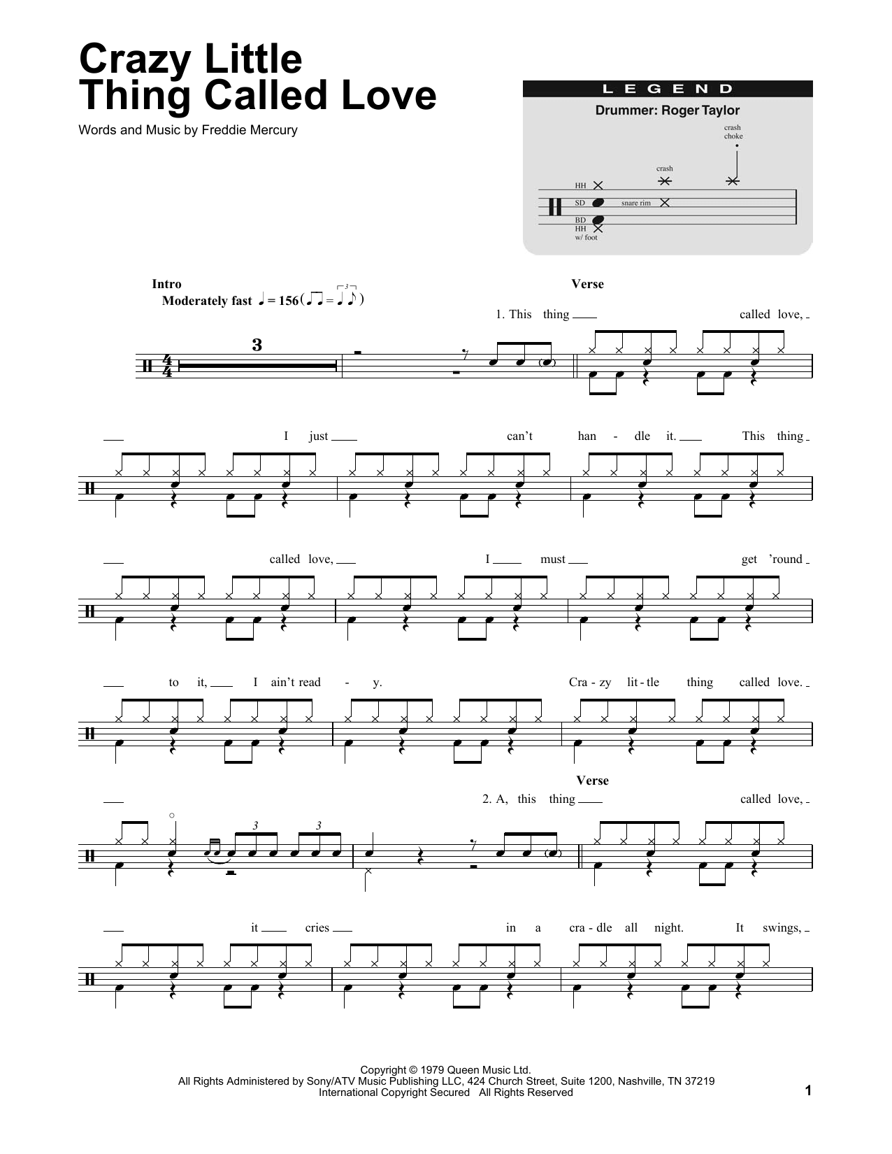 Crazy Little Thing Called Love (Drums Transcription) von Queen