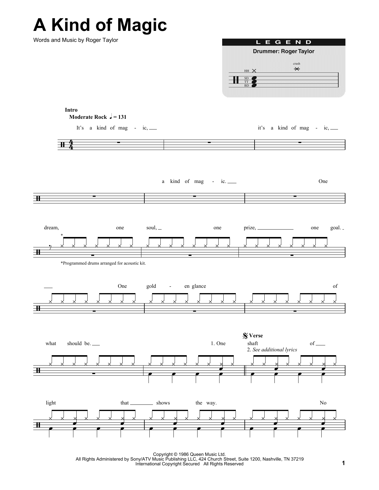 A Kind Of Magic (Drums Transcription) von Queen