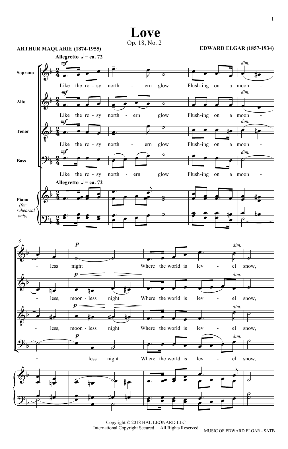 Love (arr. Philip Lawson) (SATB Choir) von Edward Elgar