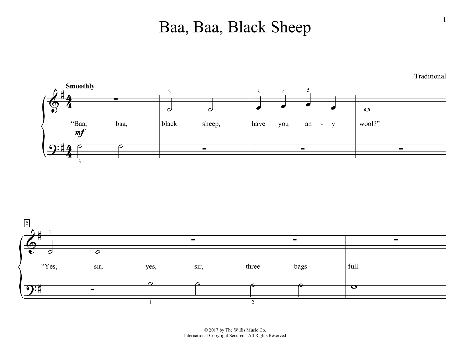 Baa, Baa, Black Sheep (arr. Christopher Hussey) (Educational Piano) von Traditional