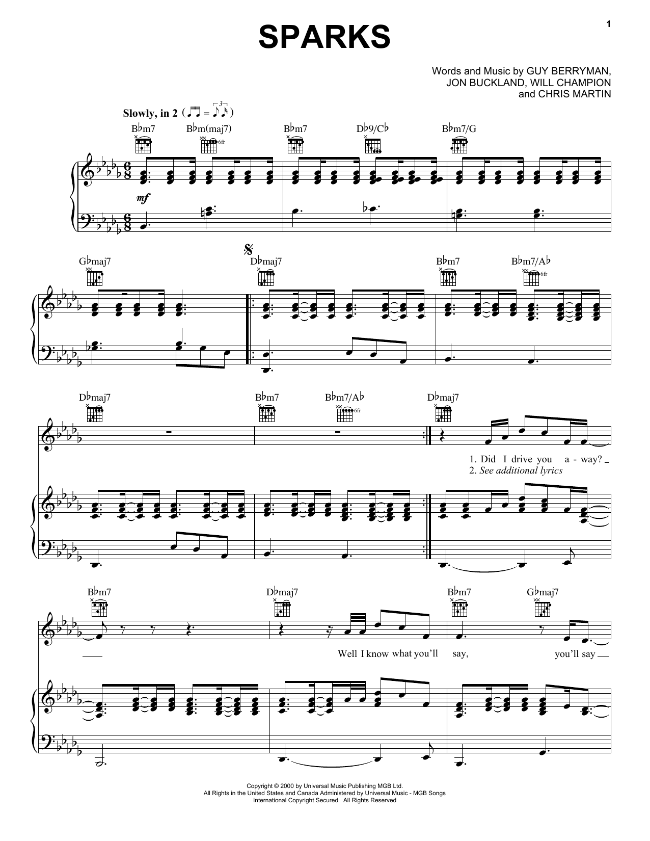 Sparks (Piano, Vocal & Guitar Chords (Right-Hand Melody)) von Coldplay