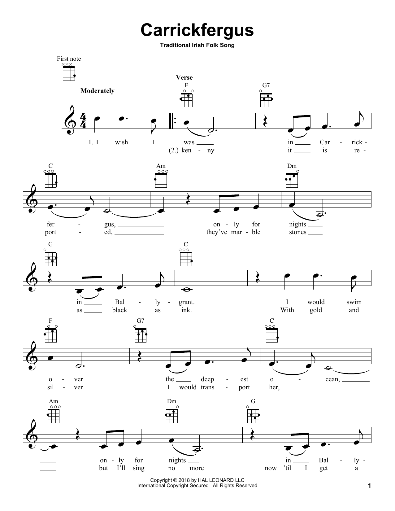 Carrickfergus (Ukulele) von Traditional Irish Folk Song